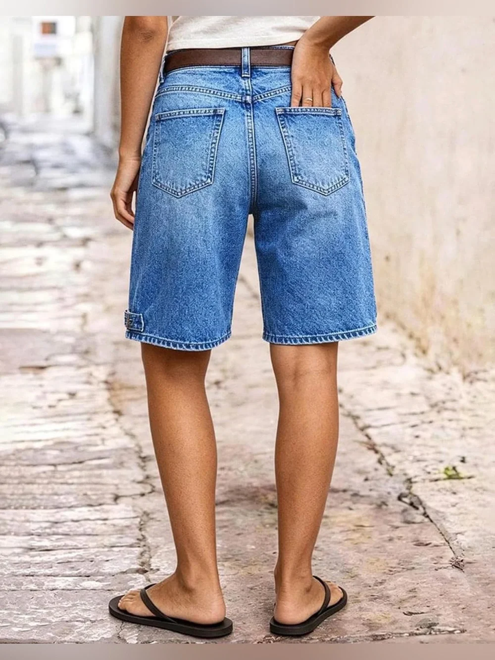 Flamingals Mid Rise Keen Length Bermuda stretchy Denim Shorts 4XL FG30-26